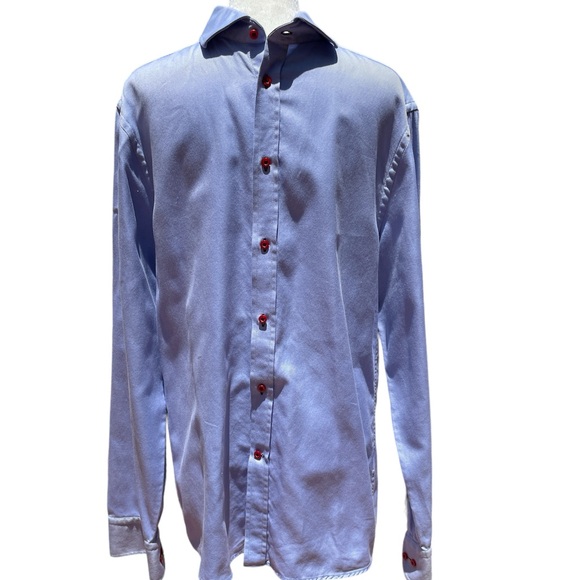 H&M Men's Long Sleeve Shirt Blue with Red Buttons Medium - Picture 2 of 11